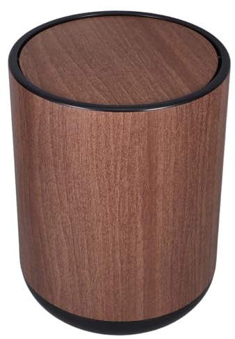 Cabilock Cubo de basura con tapa abatible: cubo de basura de plástico con veta de madera, pequeño cubo de basura para reciclar, ideal para baño, cocina y oficina.