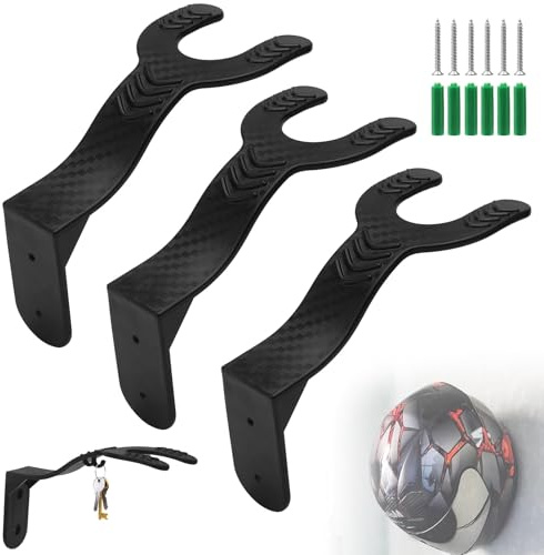 Supporto Casco da Parete 3 Pezzi – Porta Casco Moto in ABS Resistente, Design Antiscivolo e Salvaspazio, Gancio Casco 2 in 1 per Accessori Moto, Installazione Facile per Garage, Ingresso o Officina