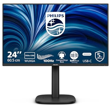 PHILIPS Monitor 24B2N3200D 24 pollici 1920x1200, WUXGA, 100Hz, IPS Panel, 4ms GtG, USB Hub Speakers, Height Adjustment, (HDMI1x 1.4 DP 1x 1.2) Nero
