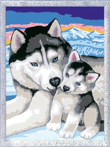 Ravensburger CreArt Husky Kuss - Malen nach Zahlen ab 7 Jahre | Mit Glitzer, Malset mit Rahmen, Pinsel und Acrylfarben, Geschenk für Mädchen und Jungen