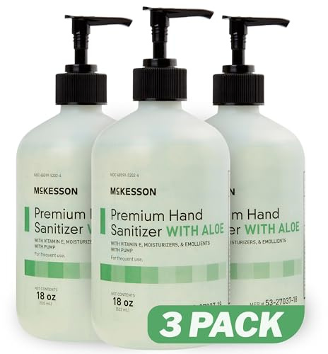 McKesson Hand Sanitizer with Aloe, 18 oz Pump Bottle [Pack of 3] - 70% Ethyl Alcohol, Spring Water Scent, No-Rinse Sanitizing Gel with Vitamin E and Moisturizers, Medical-Grade