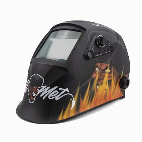 Solter HELLMET R-10 Devil Pantalla de Soldadura Automática, Tecnología True Color, DIN Ajustable 5-8/9-13, Área de Visión 100x60mm, 4 Sensores, Pila Solar Reemplazable, Certificación CE 1/1/1/1