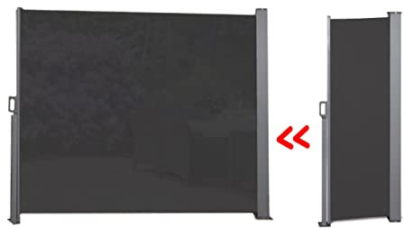 909 Outdoor Ausziehbare Seitenmarkise für Terrasse Schwarz, Balkon und Garten, Windschutz stehend aus Polyester, Sonnenschutz, Sichtschutz, 170 x 300 cm