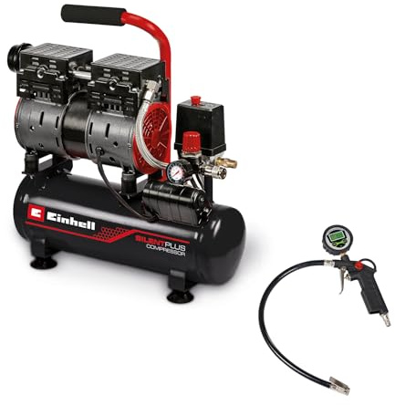 Einhell Kompressor TE-AC 6 Silent (550 W, max. 8 bar, 110 L/min Ansaugleistung, öl- und servicefreier Motor, 6 l-Tank, Manometer, Schnellkupplung, Sicherheitsventil, inkl. Einhell Reifenfüller digital)