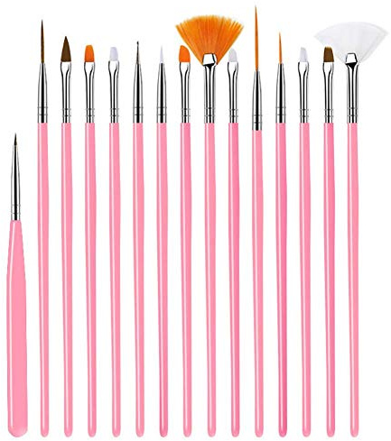 Uposao Lot de 15 pinceaux à ongles pour ongles en gel acrylique, pinceaux à ongles, pinceaux de nail art, pinceaux de dessin, pinceaux pour gel UV, acrylique, manucure, accessoires d'ongles