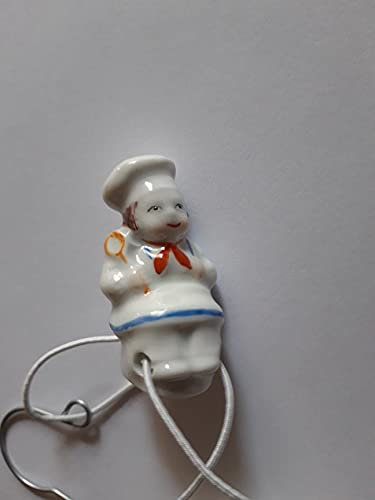 Lindner Porzellan Tropfenfänger Koch, handbemalt, für Kaffee- oder Teekannen, Figur Köche