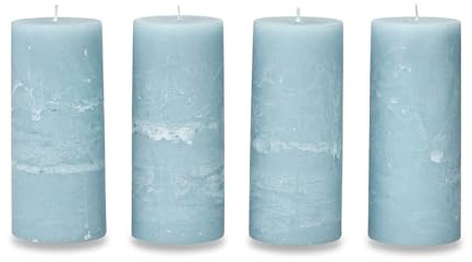 Loberon Kerze 4er Set Homel, durchgefärbt & geruchslos, von Hand gearbeitet, Lange Brenndauer, Adventskerzen, Adventskranz, Stumpenkerzen, Paraffinwachs, blau