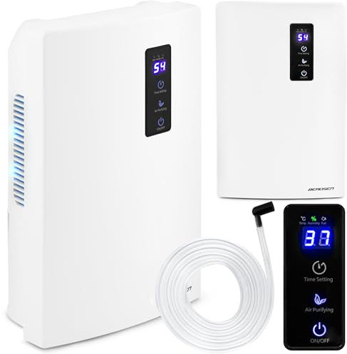 BERDSEN Déshumidificateur - Fonction purification de l'air - Technologie Peltier, UV, Efficace, Facile à utiliser, Travail silencieux, Minuterie - 700 ml par jour - Réservoirs d'eau 2000 ml - Pour des