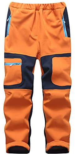 Machbaby Pantalon softshell pour enfant, garçon et fille, avec doublure en polaire, pantalon de sport, respirant, chaud, pantalon fonctionnel, pantalon de pluie, de trekking, de ski, Orange, 122-128