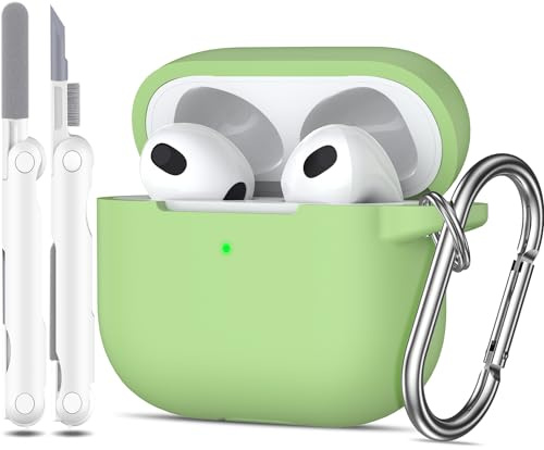 MHYALUDO Custodia compatibile con AirPods 3 Case, Custodia Airpods 3 | Custodia protettiva in morbido silicone per Airpods 3 con LED visibile sulla parte anteriore,con kit di pulizia,Avocado