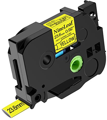 NineLeaf Kompatibel für Brother P-touch HSe-651 HSe651 HS-651 HS651 HSe Schriftband 23,6mm x 1.5m Schwarz auf Gelb Heißschrumpfschlauch für Drähte Kabel in Ptouch PT-330 350 520 540 Etikettenband