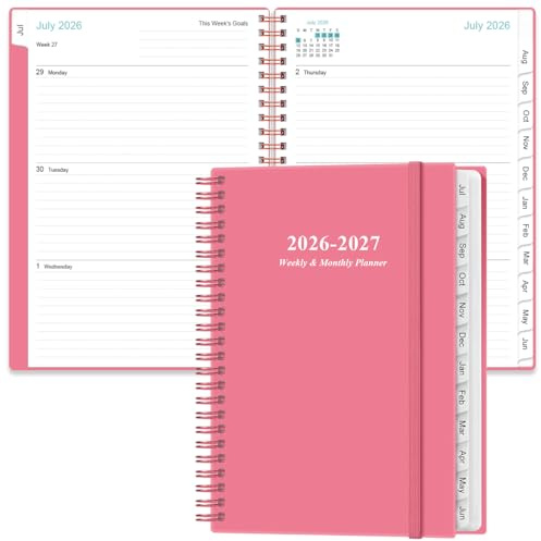 2024-2025 planerare – A5 vecko- och månadsplanerare och dagbok för att spåra mål, juli 2024 – juni 2025, 6,3 tum x 8,5 tum planerare med flexibelt fodral, flikar, stark tvillingtrådbindning,