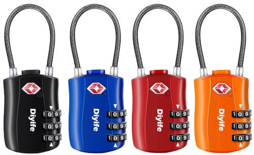 DiyifeLucchetti per Valigie, 4 PCS, Nero, Blu, Rosso, Arancia | TSA Lucchetti per Bagagli,TSA Lucchetti, 3 Cifre Codice Serratura TSA per Viaggio Custodia,Valigie, Armadietti