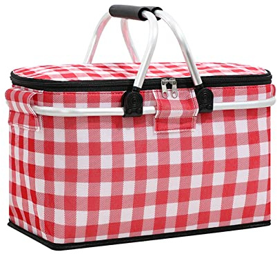 TWSOUL Borsa termica da picnic, cestino termico pieghevole da 22 l, con funzione di raffreddamento, coperchio per ufficio, campeggio, picnic (rosso)
