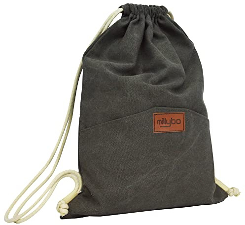 millybo SACCO JEANS Turnbeutel Rucksack Damen Herren Sportbeutel Beuteltasche Beutel Gymsack (4.2 grey)