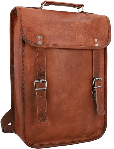 Gusti Zaino in pelle – Jill, zaino in pelle, borsa a tracolla college, borsa da lavoro, borsa messenger vintage, da donna, uomo, in pelle marrone, marrone
