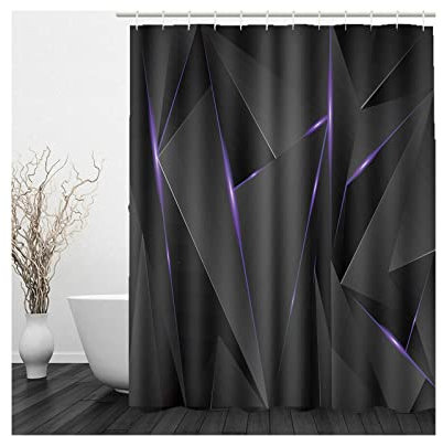 Whoiy Duschvorhang 120X180 Wasserdicht, Duschvorhang Eckbadewanne Polyester Duschvorhänge Geometrie Schwarz für Outdoor Hotel