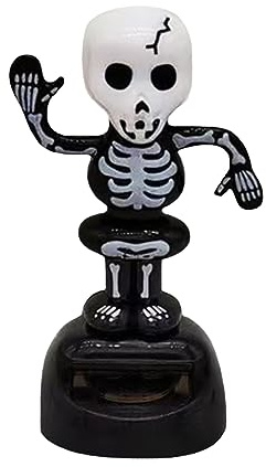 Solar Dancing Skeleton Pumpkin Shaking Head Doll, Spooky Bobblehead Toy for Halloween Car Dashboard Decoration, Solar Powered Dancing Figure for Party Ambiance (A-Skeleton)