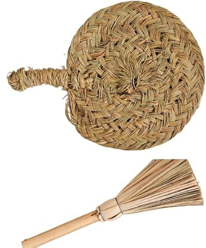 Cesteria Aparici Soplador de Chimenea, Soplador de Esparto, Fibras Naturales, Parrilla Barbacoa, Estufa Leña, Aventador Hoguera, Soplillo (ESCOBA + SOPLILLO)