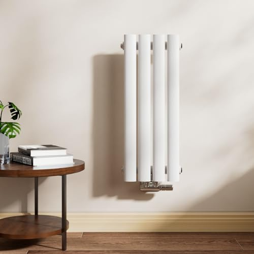 EMKE Ovaler Design Heizkörper 600x240mm, Klein Röhrenheizkörper mit Mittelanschluss Einlagig Heizung Weiß 166W