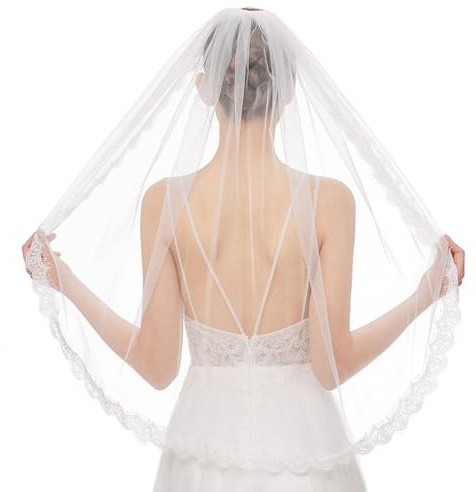 BZKSER 1Pcs Schleier Braut Hochzeit Einfacher Tüll Brautschleier 1 Schicht Spitze Fingerspitze Braut Tüll mit Kamm Geeignet für Hochzeit Junggesellinnenabschiede Haarschmuck Hochzeit JGA Schleier