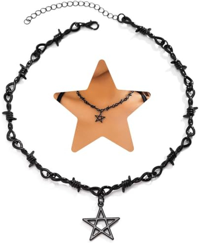 Clyhon Choker Halsband Schwarz Punk - Klassische Pentagramm Halskette Verstellbar für Damen & Mädchen Gothic & Cosplay Party-Halskette