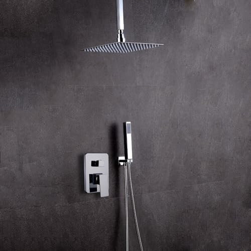 Sistema doccia a LED a incasso con soffione a mano, quadrato, in ottone cromato