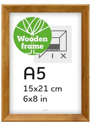 Pix FRAMES Bilderrahmen 15x21 cm (A5) - Holz Fotorahmen Honig | Holzbilderrahmen mit Plexiglas Scheiben - Modern Photo Frame - Bilderrahmen Holz zum Aufhängen und Aufstellen