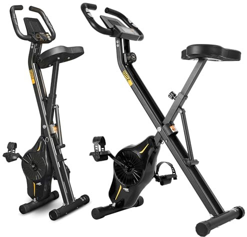 TREX SPORT Hometrainer Fahrrad klappbar TX-340XB BRIZ | Heimtrainer mit 10 Widerstandsstufen, 6 Sitzhöhen, Transportrollen | Ergometer Fahrrad bis 100 kg | Fitnessbike Schwarz