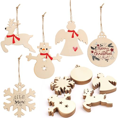 HERZONE Weihnachten Holzanhänger 50 Stück für Weihnachtsbaum DIY Dekoration Anhänger (B)