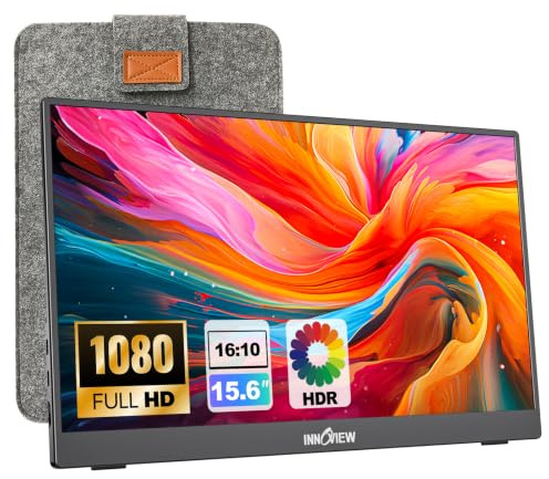 InnoView 15.6'' Portable Monitor for Laptop FHD 1080P USB-C Travel Monitors Built-in 90° Adjustable Stand Without Bag, HDR IPS Portable Laptop Monitor for MacBook PC Phone Xbox PS4/5 Switch