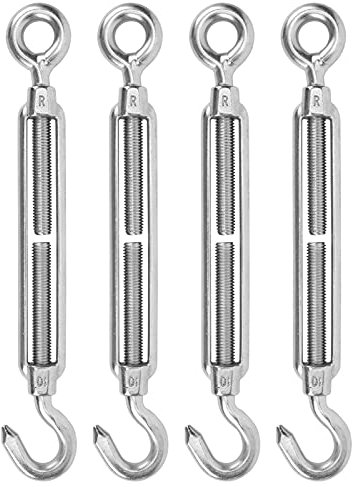 Baxnore 4 PCS M10 Hook Eye Turnbuckle, Stainless Steel Turn Buckle Rigging Screw, Closed Body Jaw Turnbuckle, Lightweight Turnbuckle Tensioner for Boat Tool