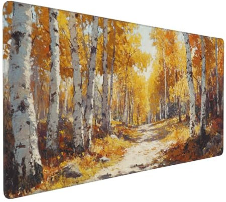 Gaming Mauspad XXL Herbst Mousepad 1000x500x4mm Baum Verlängertes Mauspad Schreibtischauflage,Genähte Kanten Mauspad,Verbessert Präzision und Geschwindigkeit Wasserdicht Geeignet für Büro und Spiele