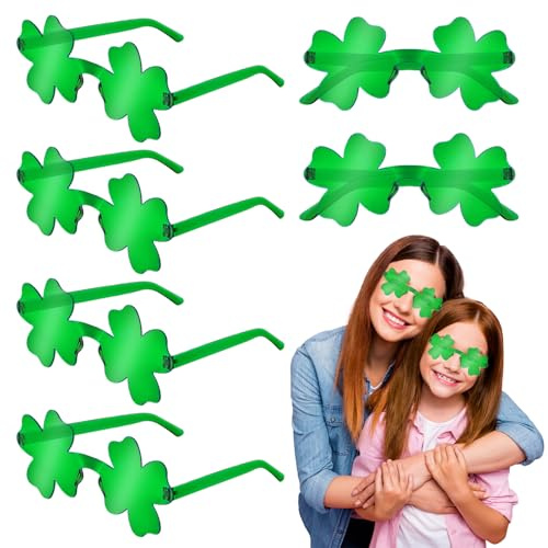 St Patricks Day Green Shamrock Accessories 12 PCS, Saint Patricks Four Leaf Clover Glasses Party Favor Supplies, Irish One Size Sunglasses Gifts Decoration Stuff Photo Props for Parade Costume Outfit