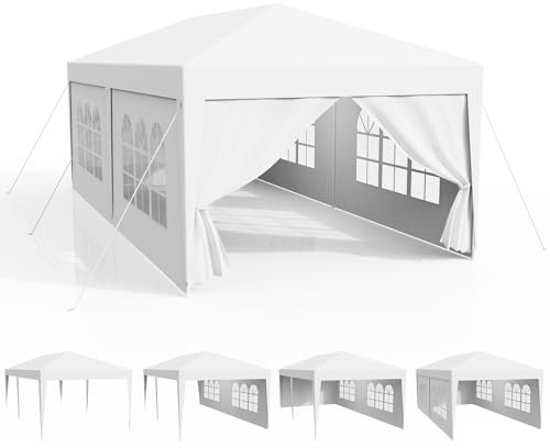 Pavillon 3x6m Wasserdicht, Garten Pavillon Stabil Stecksystem-Metallgestänge, Festzelt mit Erdhaken-Seil, PartyZelt PE, Faltpavillon mit Seitenwänden für Garten Party-Camping-Markt,UV-Schutz, Weiß