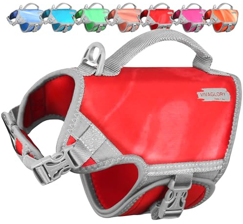 VIVAGLORY Dog Life Vest Neoprene Dog Life Jacket, XS, Windy Red | High Visibility Adjustable for Doggy, Buoyancy Aid with Leash Ring & Handle for Swimming & Boating