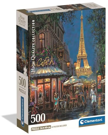 Clementoni Puzzle HQ Collection - Night at the Eiffel Café - 500 Teile | Compact box - Puzzle für Erwachsene 14 - 99 Jahre, Geschenk für Mann und Frau, Paris, Made in Italy, 35577