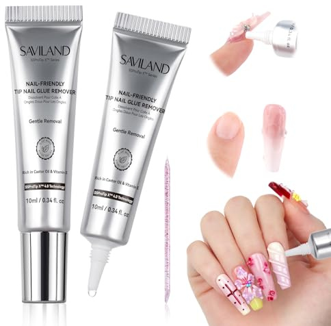 SAVILAND Avancerad nagellimsborttagare: 2-pack, skonsam borttagning, effektiv nagellimsborttagare för press-on-naglar, örtbaserad konstnagelborttagare, bärbar nagellimsborttagare