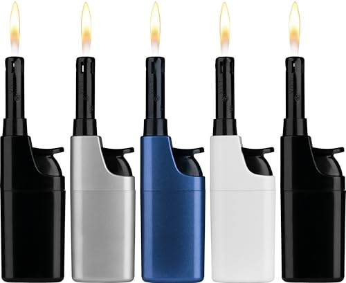 Komfort Feuerzeug 5er Pack – Ergonomisch - Barrierefrei - Seniorengerecht– Nachfüllbare Piezo Gasanzünder mit Leichtbedienung – Vollfarbig Mix – Für Kerzen, Grill & Outdoor