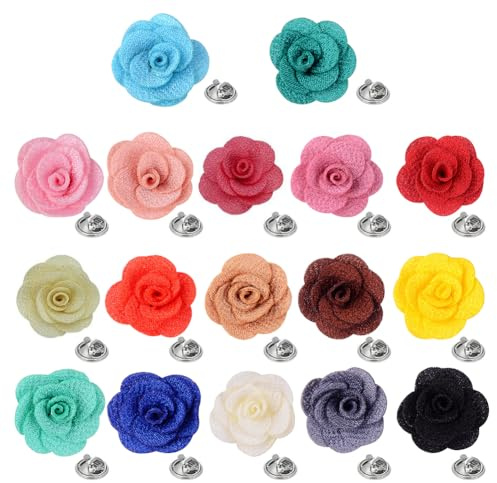 FINGERINSPIRE 17 Stück Kamelie Blume Anstecknadeln mit Metall Pins 17 Farben Handmade Kamelie Blume Stoff Brosche für Anzüge Party Dekoration Geschenke Kleidung Zubehör (3cm lang)