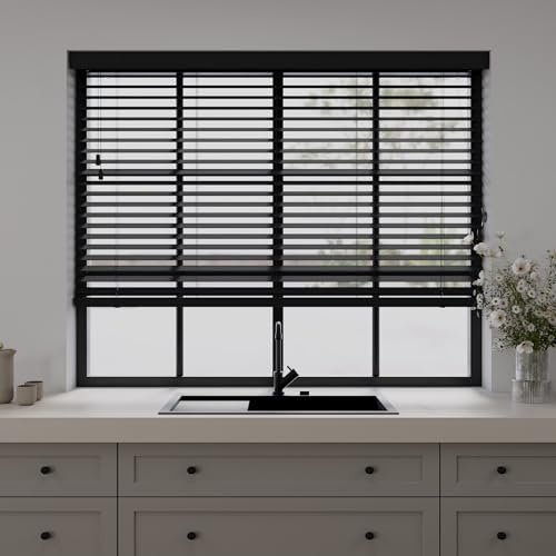 Cocoon Holz Jalousien Fenster Innen 60 x 175 - Schwarz - 50mm Lamellen | Holzjalousie - Paulownia Holz - Einfache Montage - Lichtregulierung - Vollständiger Grössenbereich - 3 Zeitlosen Farben