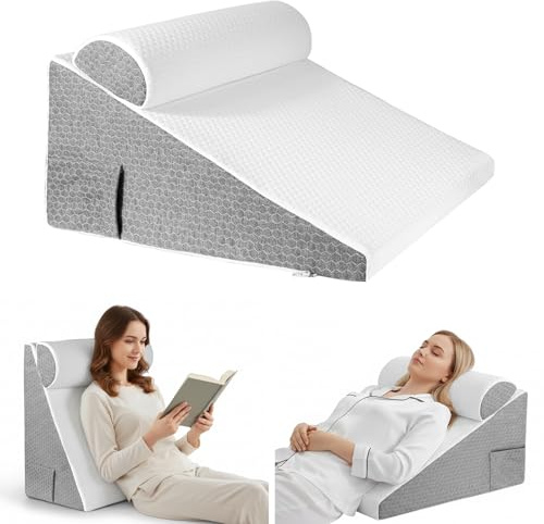SLIGUY Bed Wedge Triangle Pillow, Folding Foam Triangle Pillow for Sleeping, Reading,Watching TV, Adjust back support pillow on bed,cushion sitting up with Neck pillow