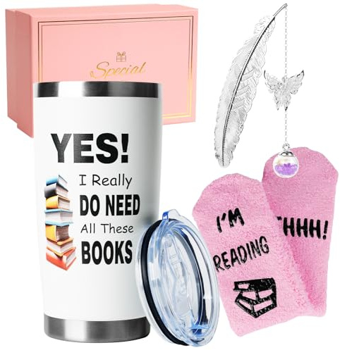TOONGEEN Book Lover Gifts for Women, 20oz Book Travel Mug Gifts for Readers