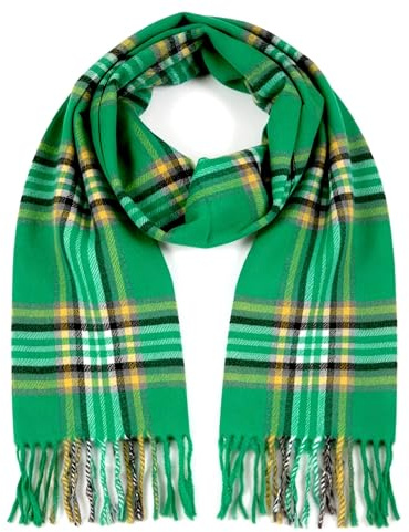 Achillea Cashmere Feel Tartan Plaid Scarf - Classic Winter Scarf for Men & Women, Scottish Heritage Holiday Gift (Irish National)