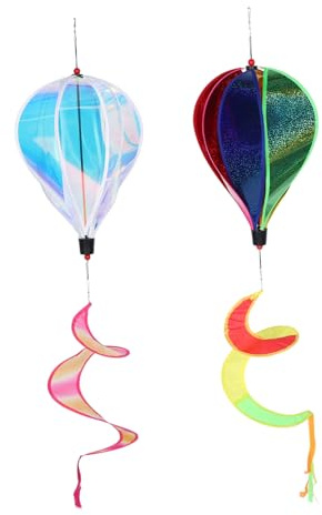 TOYANDONA 2pcs Hot Air Balloon Windmill Outdoor Garden Decor Rainbow Hanging Ornament Film and Shimmering Seven Brightness for Wedding Party