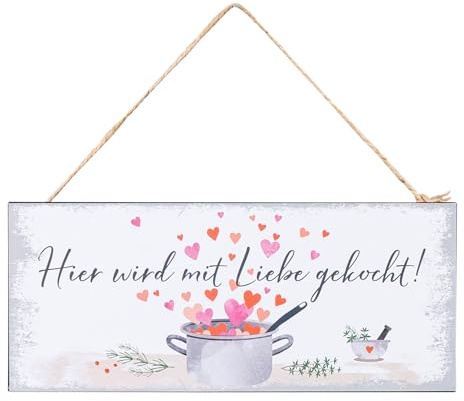 levandeo Schild L30cm Mit Liebe gekocht Spruch Metall Wandbild Wanddeko Türschild Küche Schild Metallbild Küchendeko Küchenschild