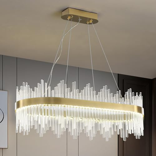 Lampadario Moderno In Cristallo, Lampada A Sospensione A LED Color Oro, Lampada Da Soffitto, Lampadario Semi-Incassato, Lampada A Sospensione Per Cucina, Soggiorno, Camera Da Letto, 80 CM