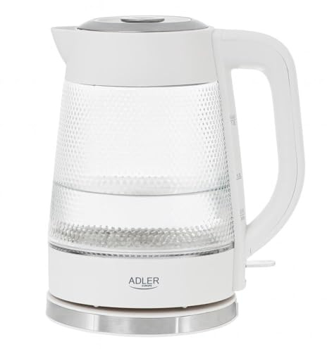 ADLER EUROPE AD 1306 Glas-Wasserkocher, 1,8 L Fassungsvermögen, 1850W, LED-Beleuchtung, Wasserstandsanzeige, Weiß