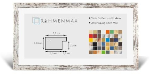 Morena MDF Rahmen für Bild 25x75cm Weiss Vintage mit Acrylglas | zum Aufhängen Hoch- und Querformat/Maßanfertigung möglich/Puzzle Rahmen/mit 1mm klarem Acrylglas