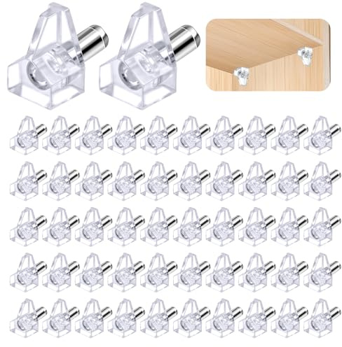 NUTKIT 50 Stück Bodenträger, Transparent Regalbodenträger mit Stahlstift | Kunststoff Regalträger für Einlegeböden, Sicherheits Regalhalter Einlegeboden Halter Pegs für Holz Möbel Schrank＆Bücherregal